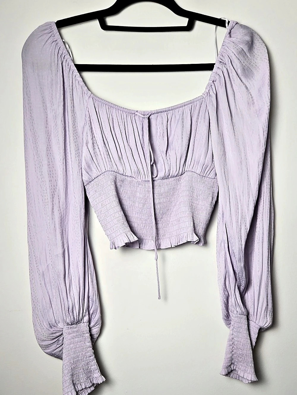 Urban Revivo Ruched Smocked Long Sleeve Cropped Blouse Purple Women's Size M